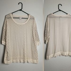 Stylus Mesh Embroidery Woven Top Blouse Size XL  Off White